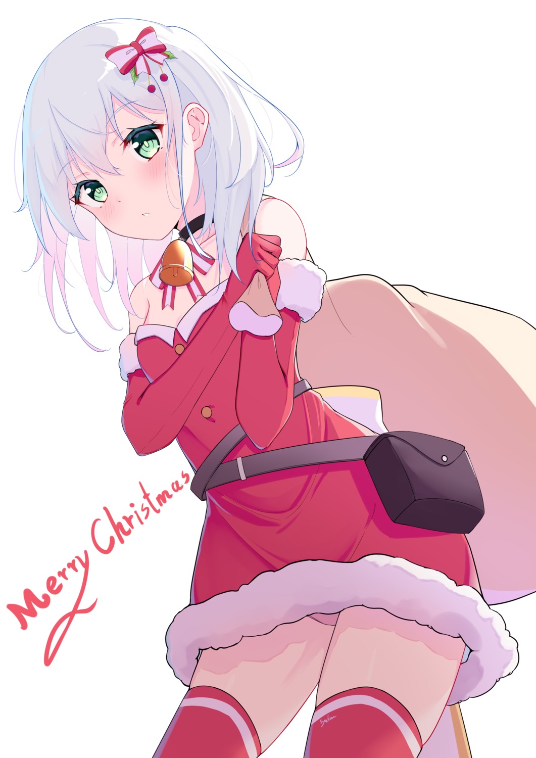 christmas dress no_bra pantsu skirt_lift syakou thighhighs