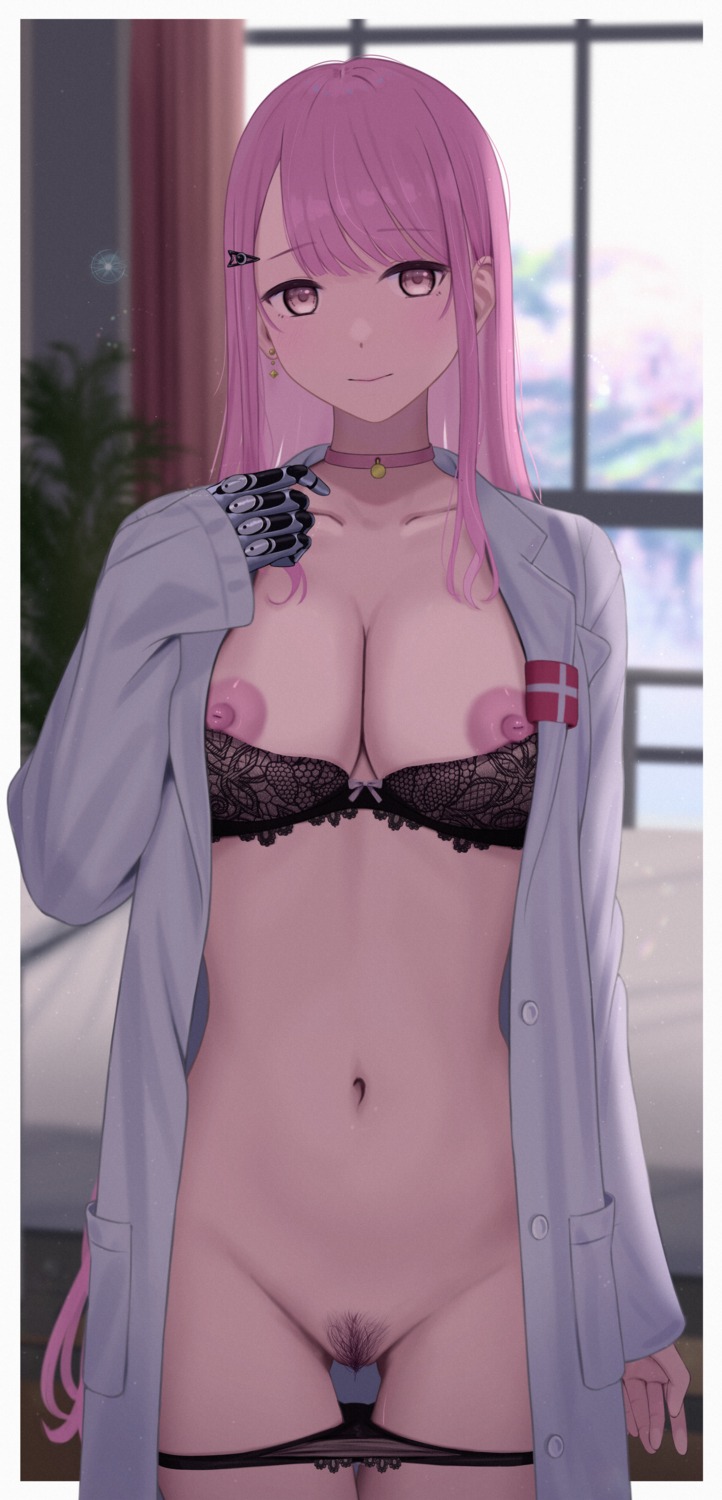 bra breasts dress_shirt inaka_44 lingerie mecha_musume nipples open_shirt pantsu panty_pull pubic_hair